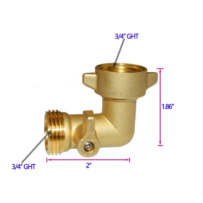 HQMPC 90 Degree Garden Hose Elbow with Shut Off Valve - 3/4" Brass RV Adapter - Image 2